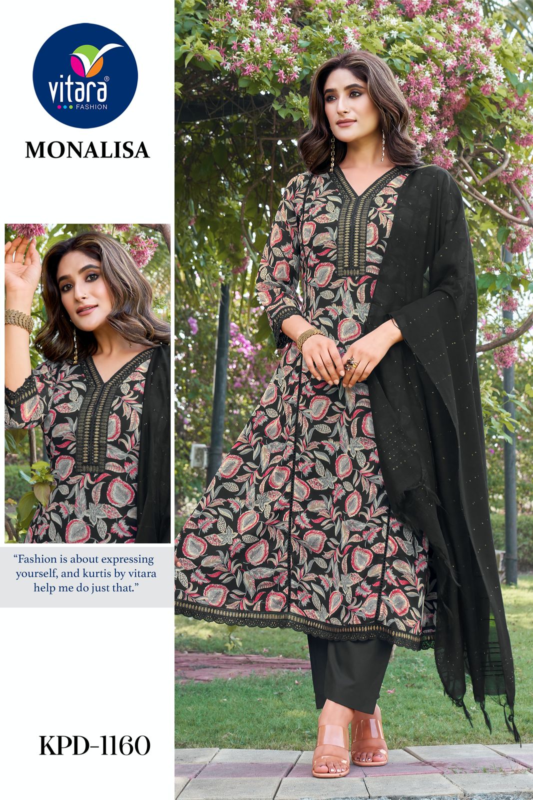 Monalisa By Vitara Georgette Printed Kurti With Bottom Dupatta Wholesale Shop In Surat
